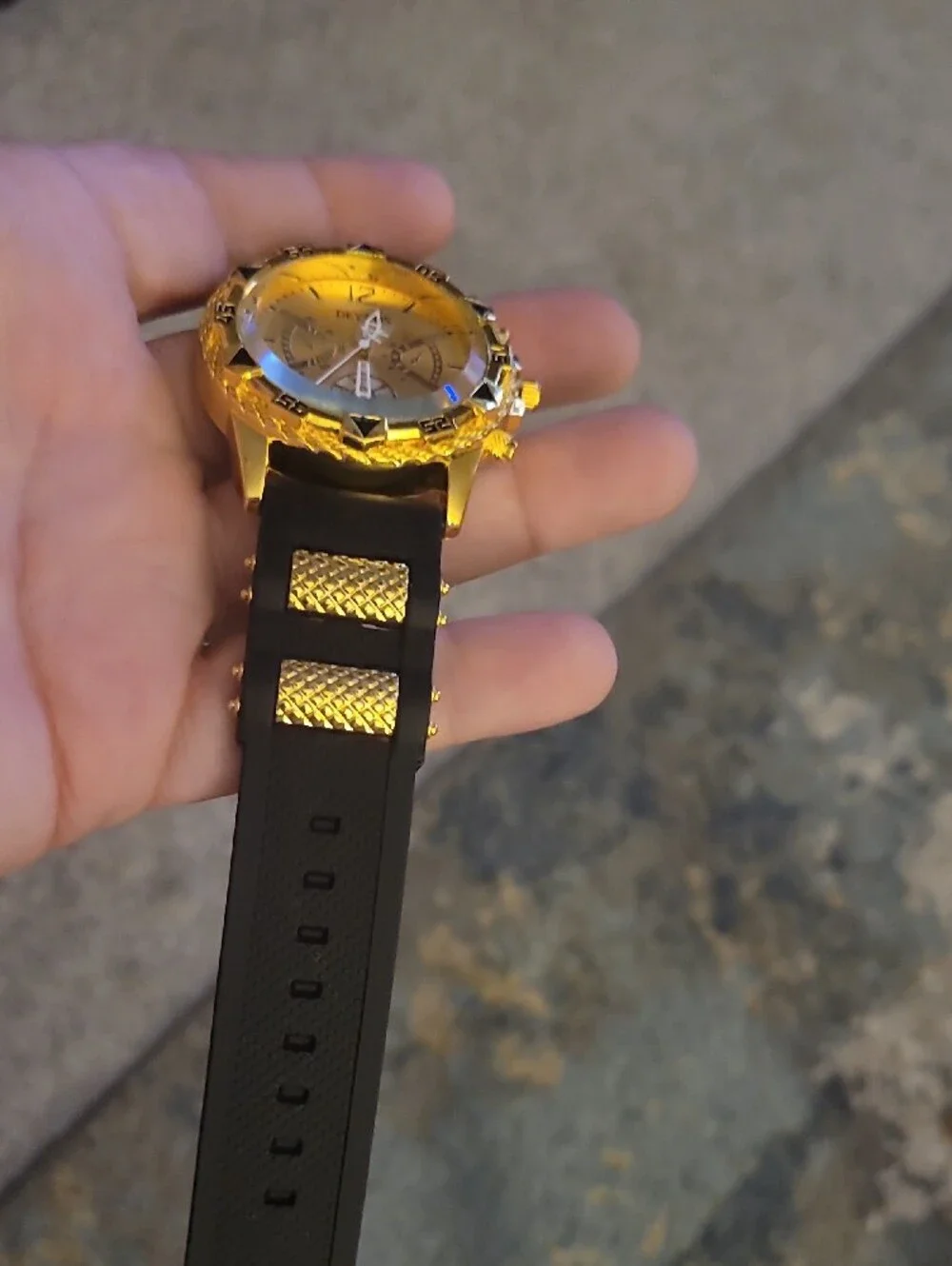 Deyros Gold-Tone Sport Watch with Black Strap